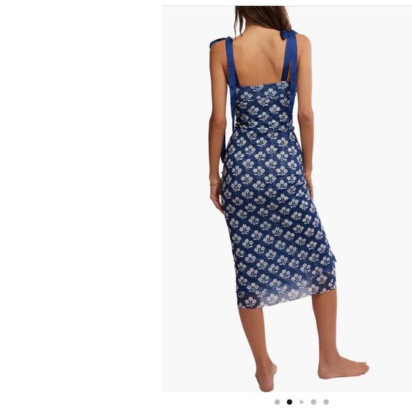 Free people floral navy mesh mid dress size medium - Picture 2 of 10